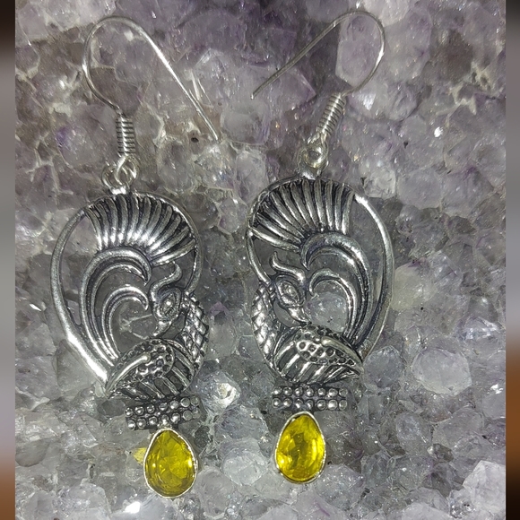 Vintage Style Peacock Citrine Drop Earrings - Picture 7 of 7